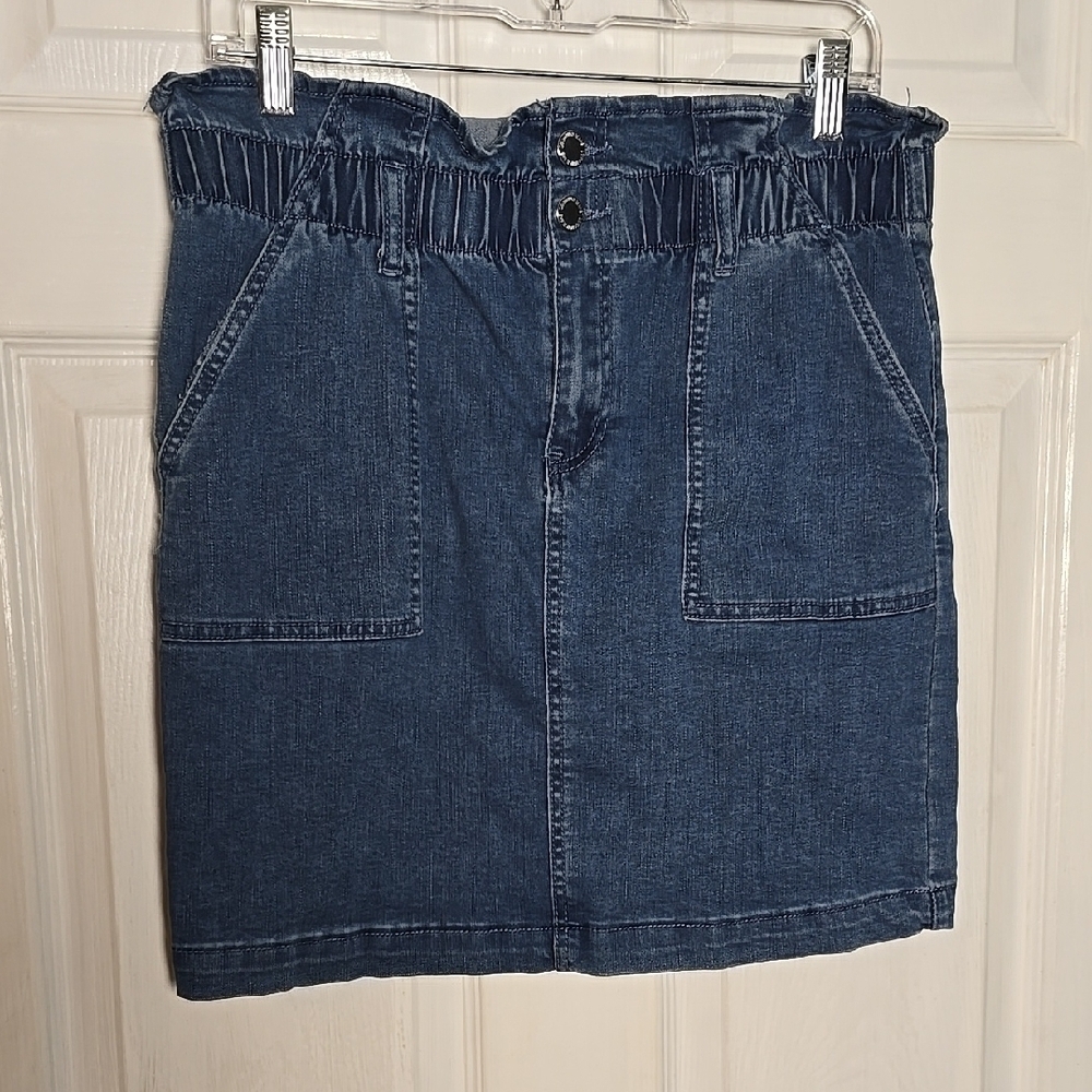 DENIM BLVD JEANS 10 LARGE Blue Ribbed Pencil Skirt Knee-Length Casual